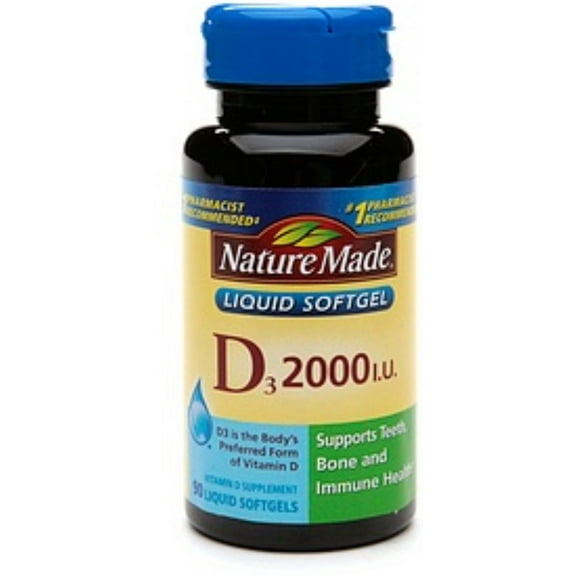 Nature Made Vitamin D3 2000 IU Liquid Softgels 90 ea (Pack of 2)