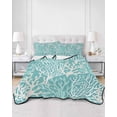 thumbnail image 3 of Teal Coral Coastal Summer Quilt Set King Size, Soft Microfiber Quilted Bedding Set with 2 Pillow Shams, Ocean Nautical Seaside Beach Lightweight All Season Bedspread Coverlet for Bedroom 96"x106", 3 of 6