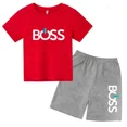 thumbnail image 3 of Conjunto de 2 piezas de camiseta de manga corta y pantalones cortos con estampado de letras de marca de verano, traje deportivo informal para niños y niñas, conjunto de moda para niños, 3 of 5