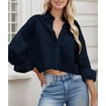 thumbnail image 5 of Zeagoo Womens Work Shirts Cropped Button Down Long Sleeve Tops V Neck Collared Business Casual Blouses, 5 of 6