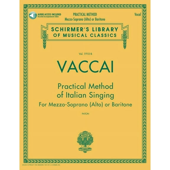 Schirmer's Library of Musical Classics Practical Method of Italian Singing - Alto or Baritone (Book/Online Audio), Book 1910-, (Paperback)