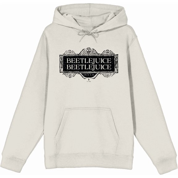 Beetlejuice Beetlejuice Black Sign Logo Adult Sand Long Sleeve Hoodie-Medium