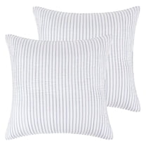 - Tobago Stripe Blue - Quilted Taupe and White Shams Set of Two (26x26in.), No Insert - Pin Stripe - Cotton Fabric