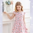 thumbnail image 3 of GYRATEDREAM Girls Summer Dress Floral Crewneck Cute Fancy Princess Dress Casual Flowy Short Sleeve Midi Dress for 11-12Y Pink, 3 of 7