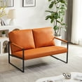 thumbnail image 2 of PVC Leather Accent Chair,Armchair With Extra Thick Padded Backrest,Seat Cushion and Sturdy Metal Frame,Sofa Chairs for Lounge,Living Room,Office,Non-Slip Adsorption Feet,Orange, 2 of 7