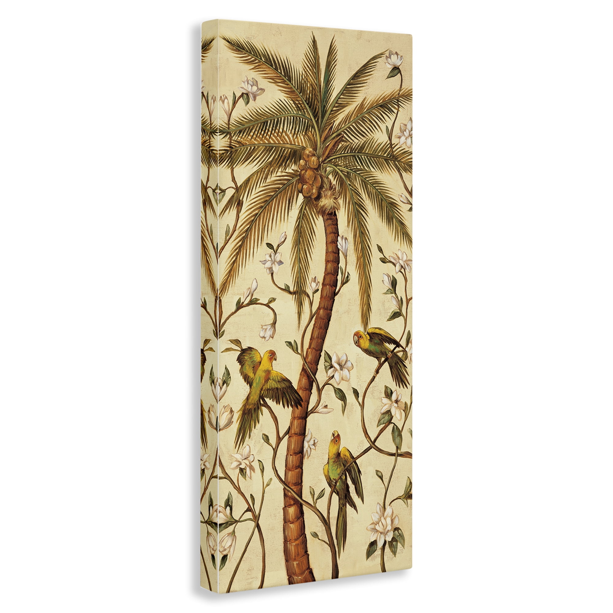 Stupell Industries Parrots & Curvy Palm Tree Plants & Flowers Painting Wrapped Canvas Art Print Wall Art, 13 x 30