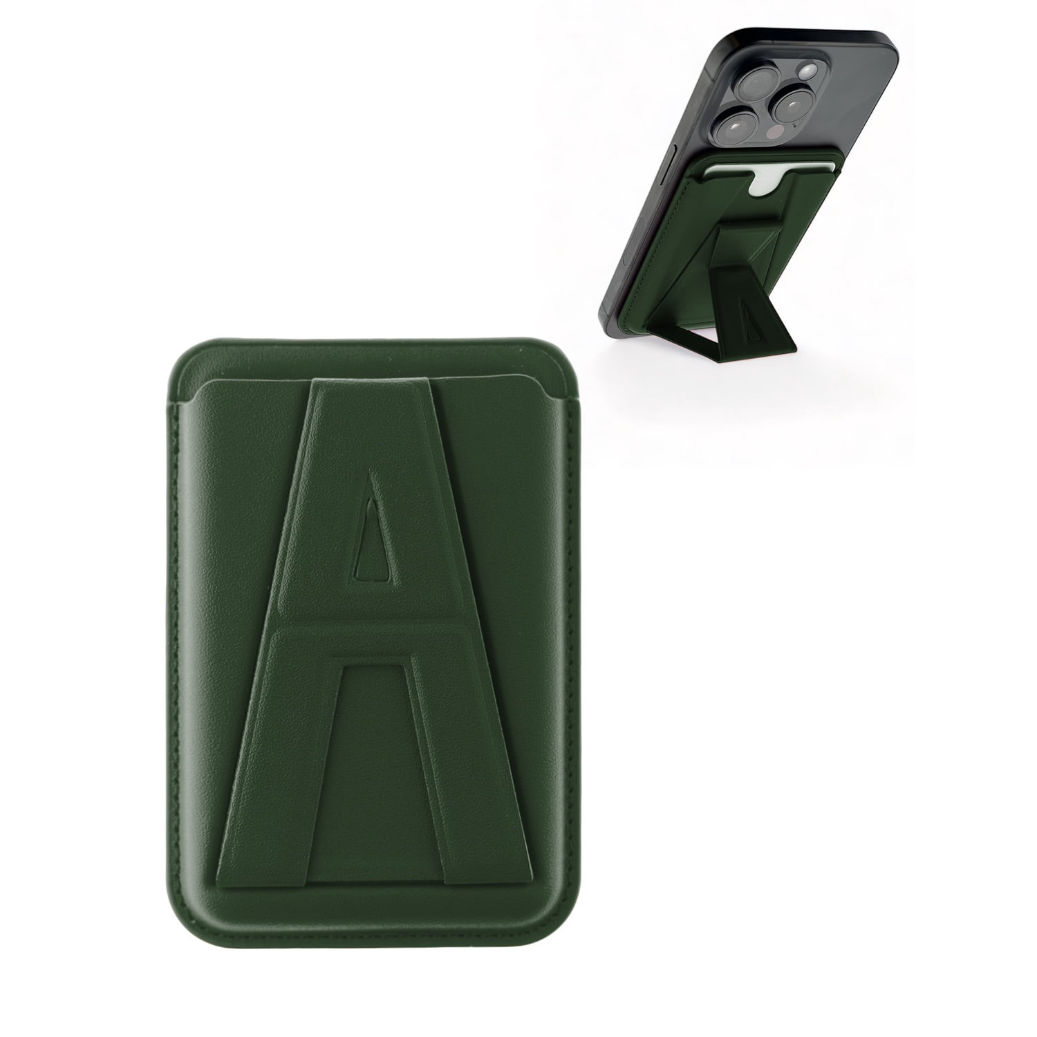 A Design Leather Magnetic Card Wallet Holder with Stand - Green