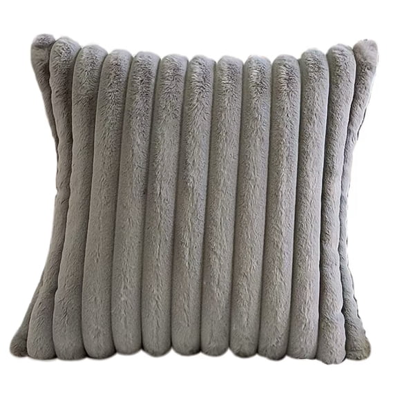 Fur Pillow Covers 18x18 (2-Pack) - Plush Striped Decorative Throw Covers for Couch, Bedroom & Home Accent - Neutral Fluffy Cushion Covers
