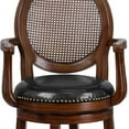 thumbnail image 3 of 30'' High Expresso Wood Barstool with Arms, Woven Rattan Back and Black Leather Swivel Seat, 3 of 9