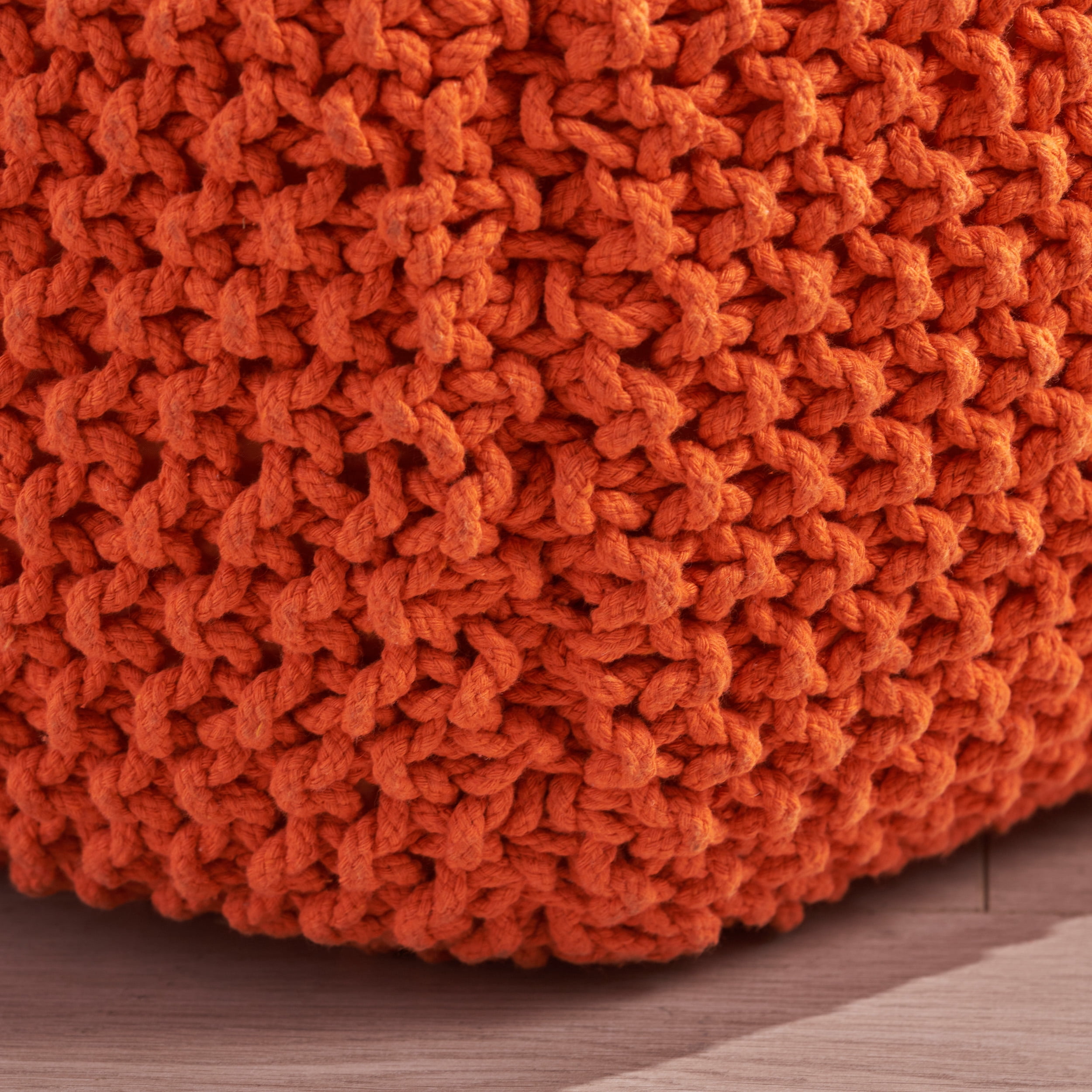 Noble House Knitted Cotton Square Pouf, Orange