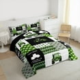 thumbnail image 3 of Manfei Harvester Excavator Bedding Comforter Set,Geometric Waves Striped Twin Comforter Sets,Green Patchwork Grid Bedding Set For Kids,Ultra Soft Home Decor Reversible,2-Piece, 3 of 8
