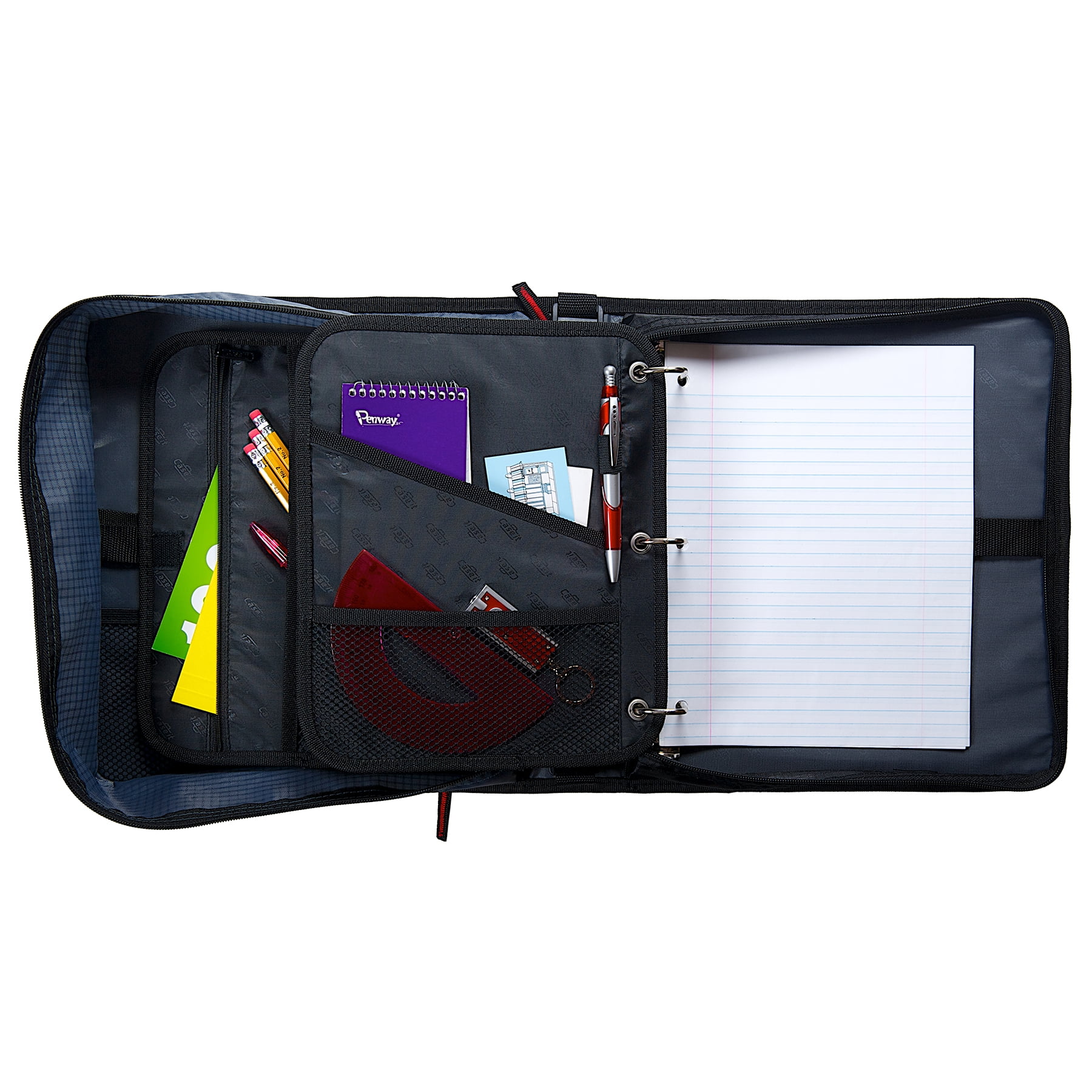 Case•it Dual-121-a, Binder 2-in-1 Zipper Binder, Black, Assembled product height 13" x depth 3.14 x width 12.99", Handle and shoulder strap