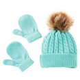 thumbnail image 1 of S Gorro cálido de invierno para bebé, conjunto de guantes de Color sólido, gorros con bolas de piel, Kit de manoplas, sombrero con dobladillo tejido para niños y niñas, 1 of 5