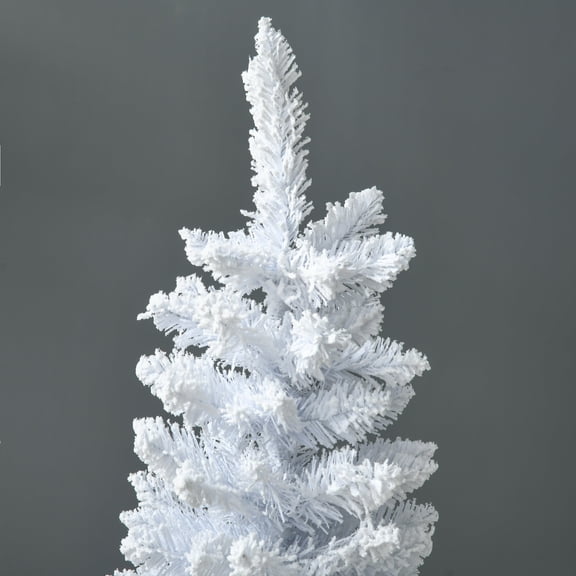 Christmas Tree HOMCOM 5' Snow Flocked Artificial Pencil Christmas Tree, Slim Xmas Tree with Realistic Branches and Plastic Base Stand for Indoor Decoration, White,Flocked Christmas Tree