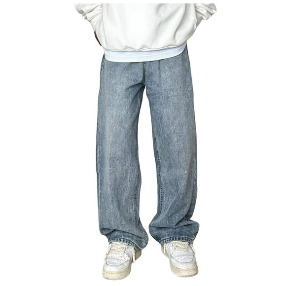 Mens Work Jeans Mens Spring Summer Vintage Jeans Wash Made Old Straight Leg High Street Pants Jeans Homme Blue M