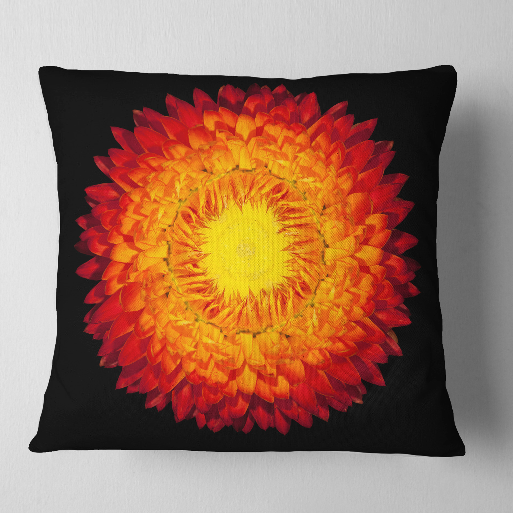 Designart Everlasting Straw Flower on Black - Flowers Throw Pillowwork - 16x16