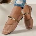 thumbnail image 3 of Rokment Metallic Gold Buckles Fishnet Ballet Flat Dress Shoes for Women Ladies Fashion Casual Mesh Square Toe Low Heels Business Office Work Slip on Loafers Summer Fall Khaki Size 6.5, 3 of 6