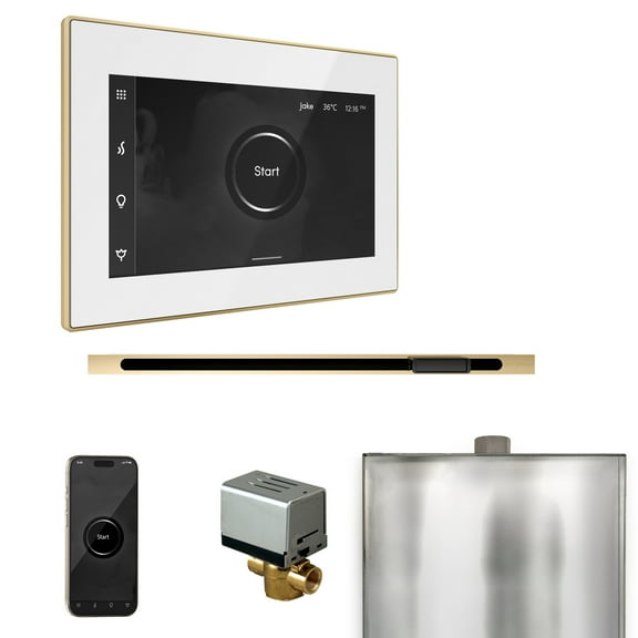 Mr Steam XButler Steam Shower Pkg w/iSteamX Control and Linear Steamhead in White Polished Brass