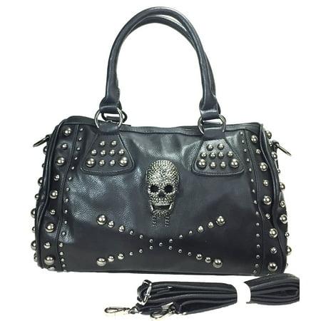 Zzfab - Zzfab Studded Skull Purse Satchel handbag Black - Walmart.com