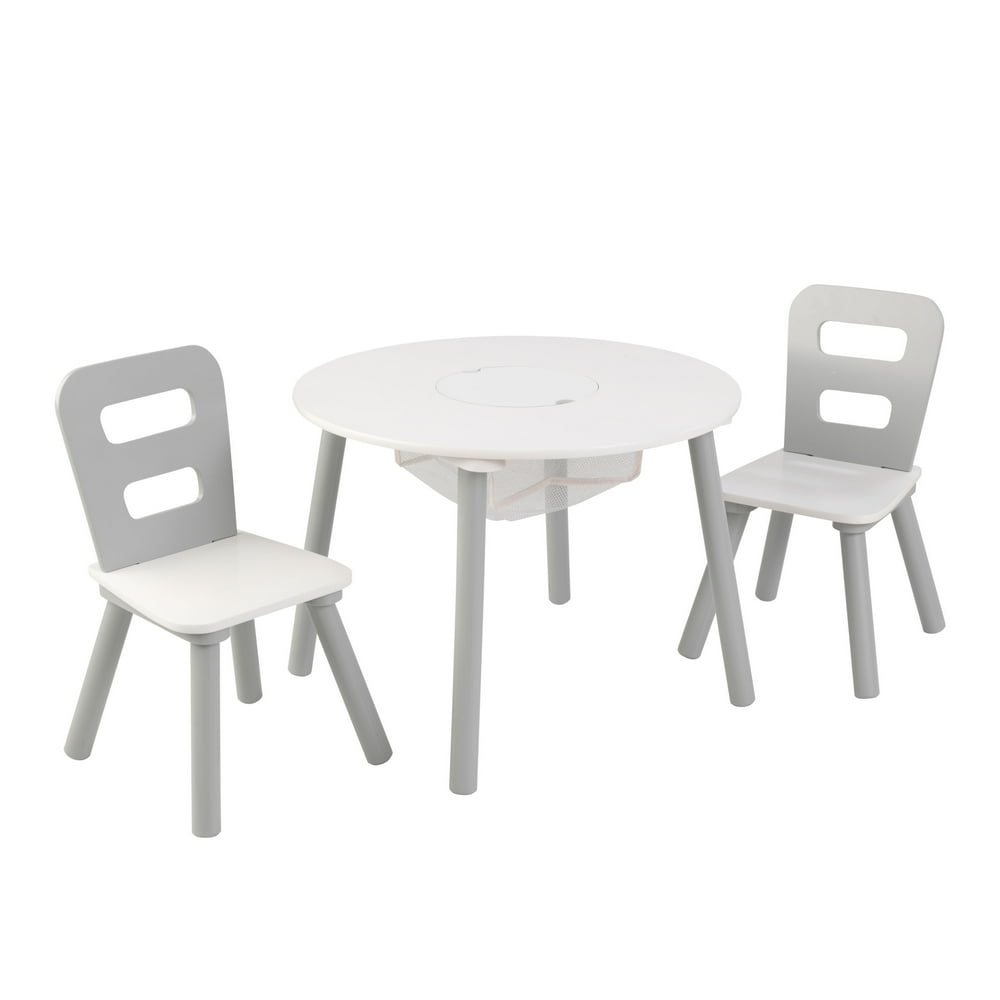 KidKraft Round Storage Table & 2 Chair Set Gray & White