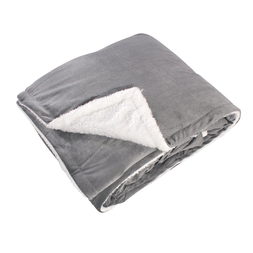 Hudson Home Collection Men and Women Mink Blanket with Sherpa Back, Charcoal Sherpa, 60X80 In