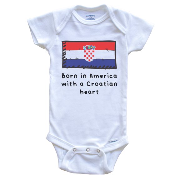Born In America With A Croatian Heart Cute Croatia Flag Baby Bodysuit, 0-3 Months White