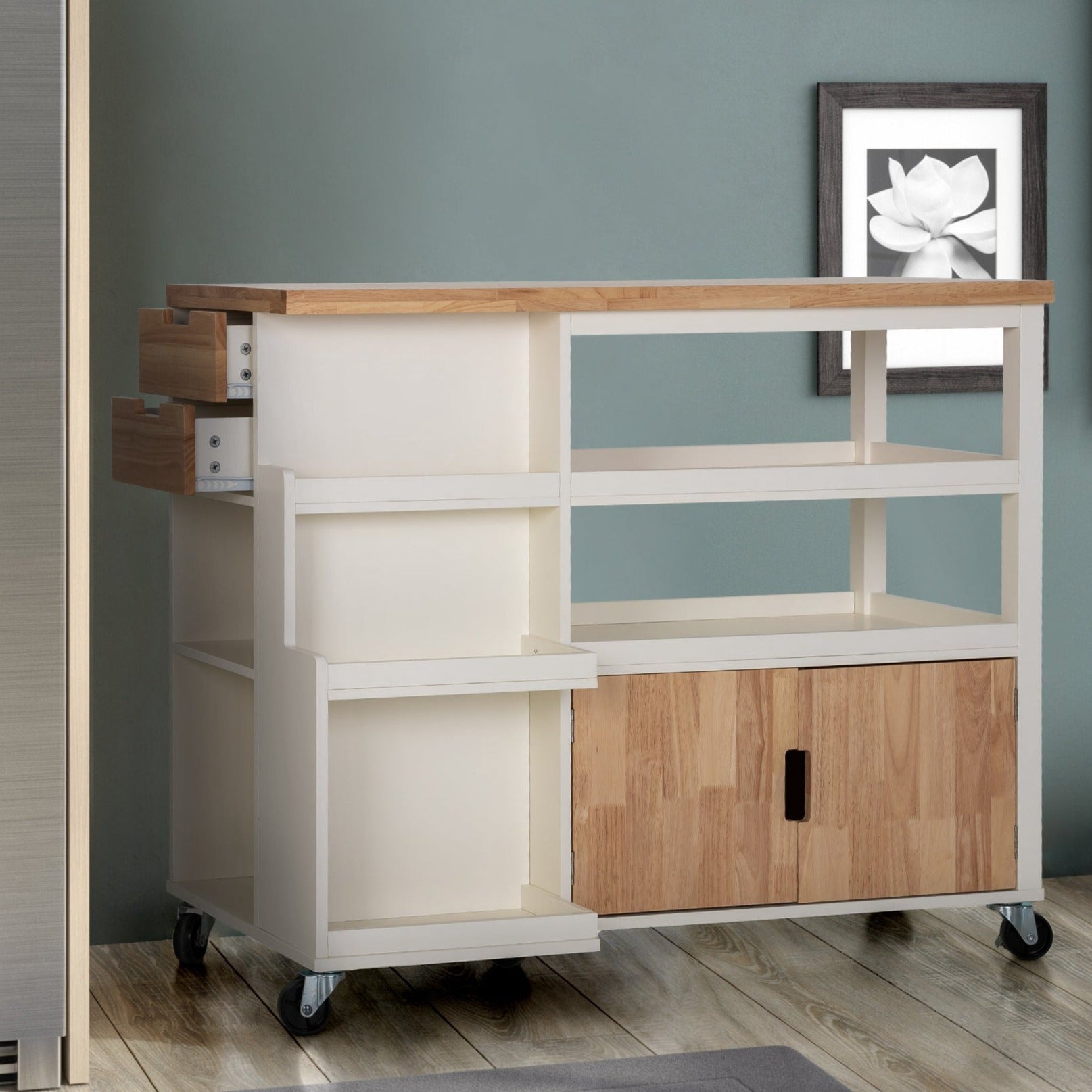 Sophia&William Kitchen Island Kitchen Cart on Wheels with Storage Drawer and Cabient-White