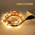 thumbnail image 4 of Cadena de iluminación USB de 2M, 5M, 10M, 20M, luces Led de colores para vacaciones, decoración navideña para bodas, luz blanca cálida con cable de cobre USB, 4 of 4