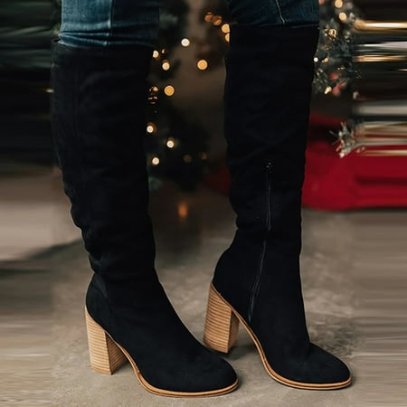 

TALKVE Women s Ladies Zip Up Squared Toe Thigh Boots Shoes Cowboy Boots For Womens