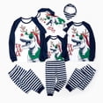 thumbnail image 1 of Conjunto de pijama navideño a juego para toda la familia, mangas raglán, gráfico de cuernos de dinosaurio, manga larga, camiseta y pantalones a rayas, 1 of 5