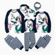 thumbnail image 1 of Conjunto de pijama navideño a juego para toda la familia, mangas raglán, gráfico de cuernos de dinosaurio, manga larga, camiseta y pantalones a rayas, 1 of 5