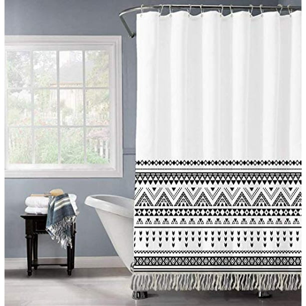 Galmaxs7 Boho Shower Curtain Nbsp Black White Modern Fabric Curtains For Bathroom Chic Tribal Geometric Striped Decor Polyester Bath Set With Hooks Heavy Duty Waterproof 72 X78 Com Modern Fabric Shower Curtains, Black And White Striped Fabric Shower Curtain