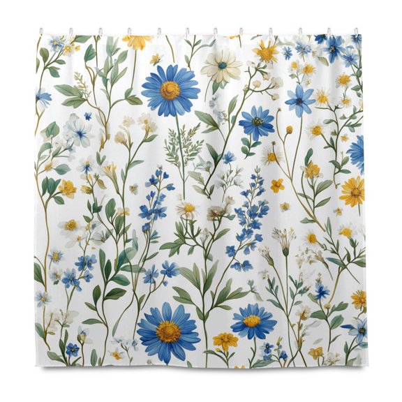 Yayeee Shower Curtain with Hooks 72"x72" Waterproof Fabric Bathroom Hanging Decor, Blue Floral