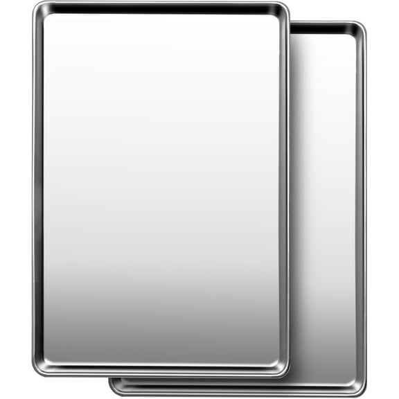 Commercial Quality Baking Sheet Pan Set, Natural Stainless Steel Cookie Sheet, Warp Resistant Nonstick Baker's Half Sheet Pan, Large Thick Cookie Tray Pans for Baking, Roasting(2 Pack, 18X13Inch)