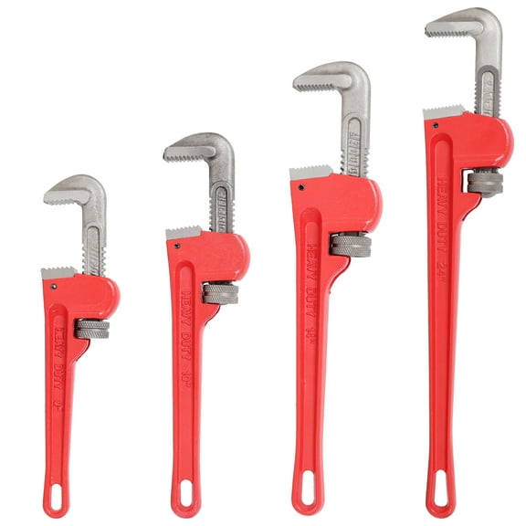 4Pcs Heavy Duty Pipe Wrench Set (8-24 Inch) - Adjustable, Alloy Steel, Grip