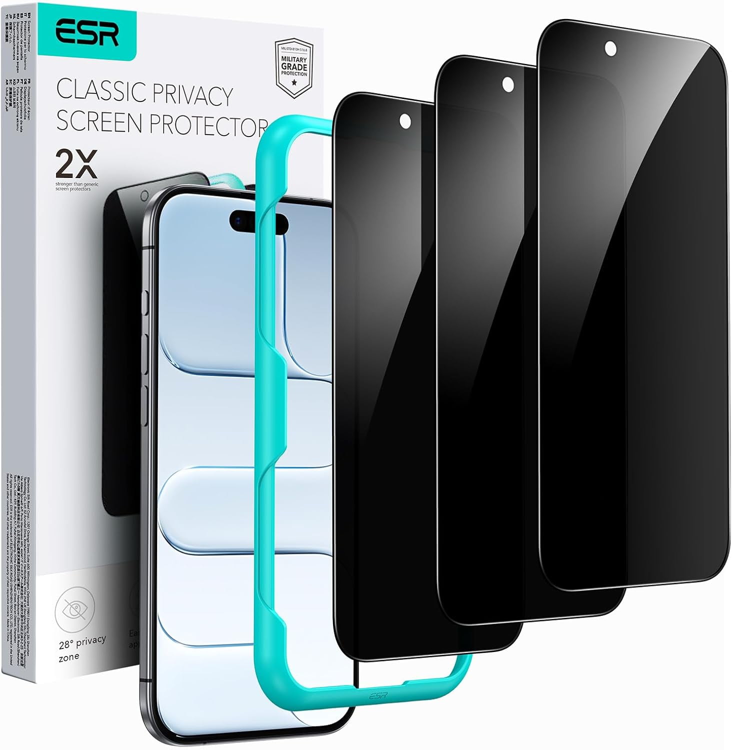 MHAWBL-3 Pack for iPhone 16 Pro Max Privacy Screen Protector, Anti-spy Tempered-Glass Privacy Screen Protector with Easy Installation Tool, Micro-Curved Edges, Case Friendly