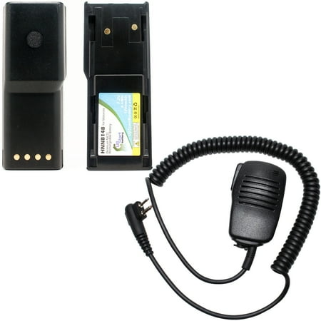 2x Pack - Motorola P110 Battery + Shoulder Speaker with Push to Talk (PTT) Microphone Replacement - For Motorola HNN8148 Two-Way Radio Battery (1200mAh 7.2V NICD)