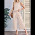 thumbnail image 4 of Conjunto de Dos Piezas de Verano para Mujer: Top Corto Básico Sin Mangas con Cuello Redondo y Pantalones Anchos con Bolsillos Albaricoque XXL, 4 of 6
