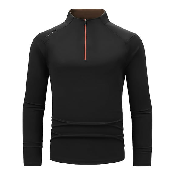 Timoontee Men's Quarter Zip Tops Modern Fit Long Sleeve Stand Collar Pullover Blouses Lightweight Solid Casual Trendy Workout Shirts Black L