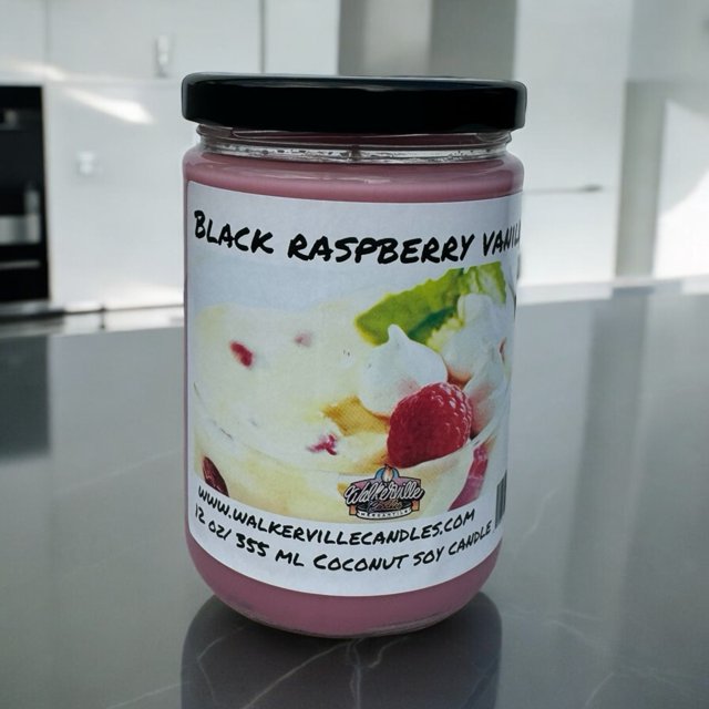 Black Raspberry Vanilla Vegan Coconut Soy 12 oz/ 355 ml Candle Hand-poured, Eco-friendly, Clean Burning, Fruity Wood Wick
