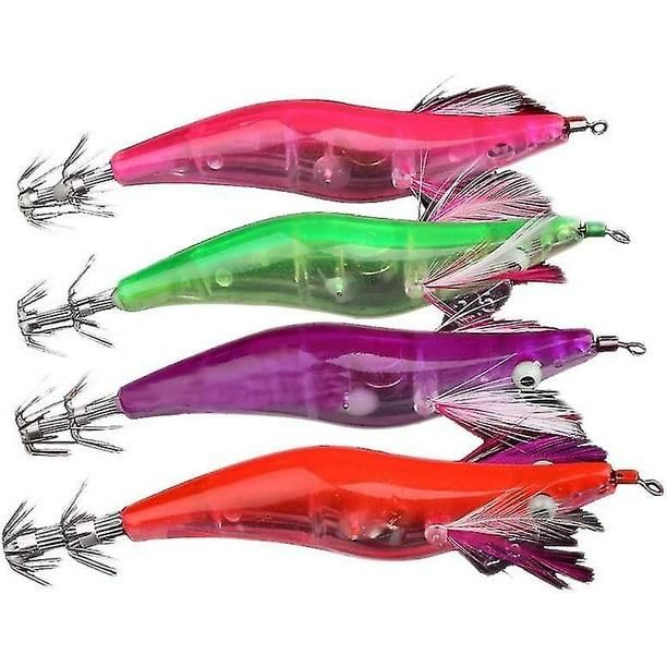 Fishing Lure - Pack For 4 10.5cm Shrimp Flashing Led Light Squid Jig  Fishing Lure Prawn Tackle Hook (pink+orange+gren+purple(4pcs