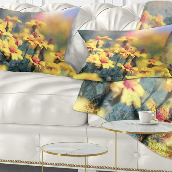 Designart Pale Yellow Marigold Flowers - Floral Throw Pillow - 12x20
