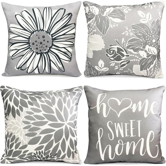 Grey Decorative Throw Pillow Covers Set of 4 Gray Pillow Covers 20x20 inch Throw Pillow Cases Linen Square Pillow Case,Farmhouse Outdoor Modern Boho Pillow Covers for Couch Sofa Living Room
