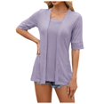 thumbnail image 2 of Lixiuxyad Womens Fashion Casual Solid Color T Shirt Half Sleeve Square Neck Casual Top Summer Tee Shirts,Purple M, 2 of 7