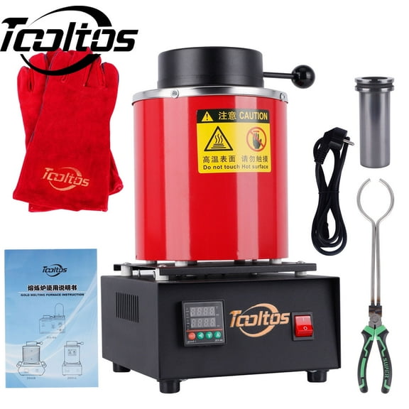 TOOLTOS 3KG Digital Gold Melting Furnace – 1800W 1922°F Electric Metal Melting Machine with Graphite Crucible & Mesh Guard for Gold, Silver, Copper, Aluminum – 110V Refining & Casting Furnace
