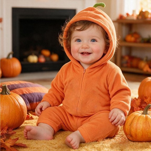 RMGVDSD Baby Boys Halloween Outfit Pumpkin One-Piece Romper Jumpsuit Long Sleeve Zipper Hooded Rompers Toddler Cute Party Wear