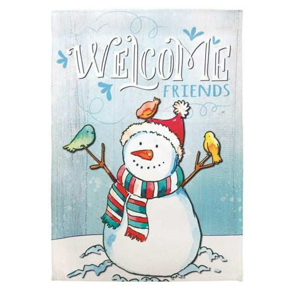 Magnolia Gardens M070031 30 x 44 in. Print Welcome Friends Snowman Polyester Garden Flag - Large