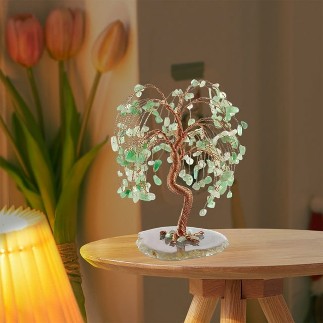 Rwvbm Multicolor Crystal Money Tree Wealth Attracting Tree Ornament Hmade Feng Shui Decor 21x6x6cm Home & Office Decoration 1PC