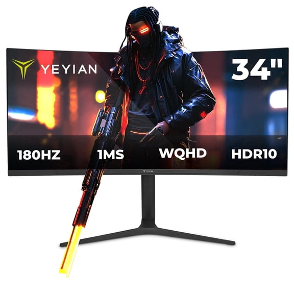 YEYIAN Gaming Proact Curved Monitor FV234 34" WQHD 180Hz 1ms - Fast VA Panel, HDR10, FreeSync & G-Sync Compatible, 92% DCI-P3, DisplayPort & HDMI- YMC-FV234-M1