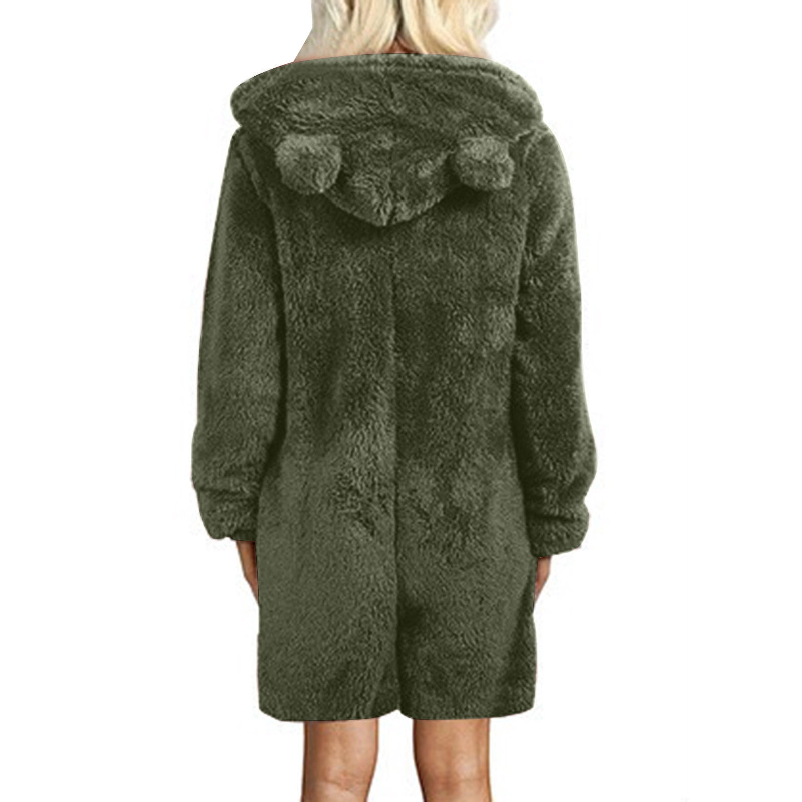 BiZtdJrK Women's Fuzzy Fleece Zip Up Jumpsuits Fashion Color Block Cat Ear Hooded Rompers Casual Plush Long Sleeve Onesies Shorts Loungewear, Army Green, XXXXL